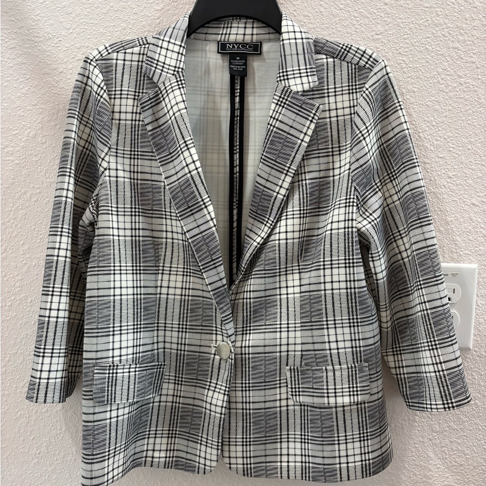 NYC Women's Checkered Blazer - Black and White